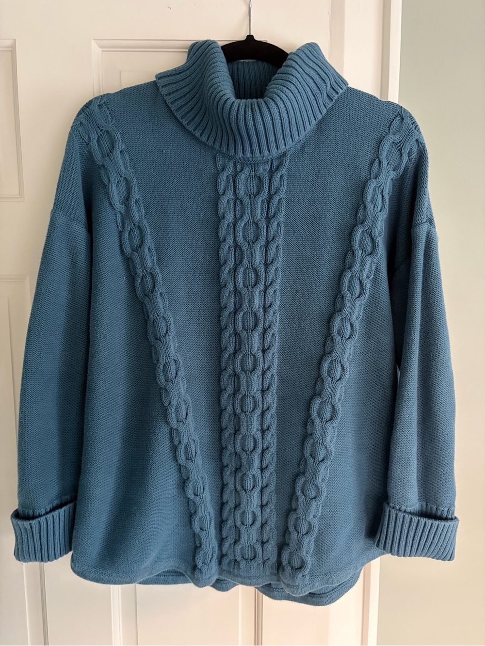 L.L. Bean Cable Knit Turtleneck Sweater - Dusty Blue